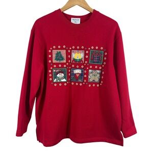 Westbound Women's Holiday Sweater Red Cotton Fleece Embroidered Pullover Size PL